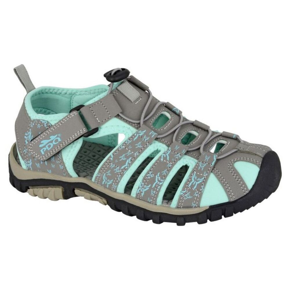 PDQ Womens/Ladies Touch Fastening Sandals / Gray/Mint